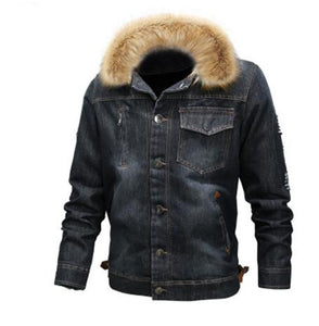 2013Mountainskin men's thick denim jacket winter autumn male fur collar velvet coat male fashion windproof Denim coat S ~ 6XL